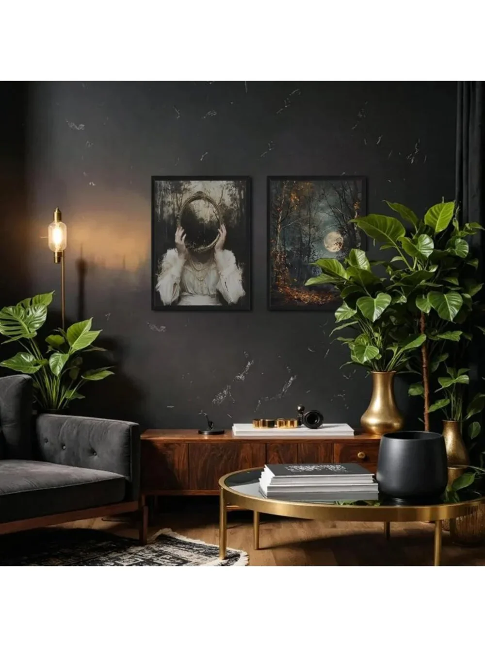 Gothic Dark Academia Wall Art Set of 3 - Vintage Witch Raven Canvas Prints